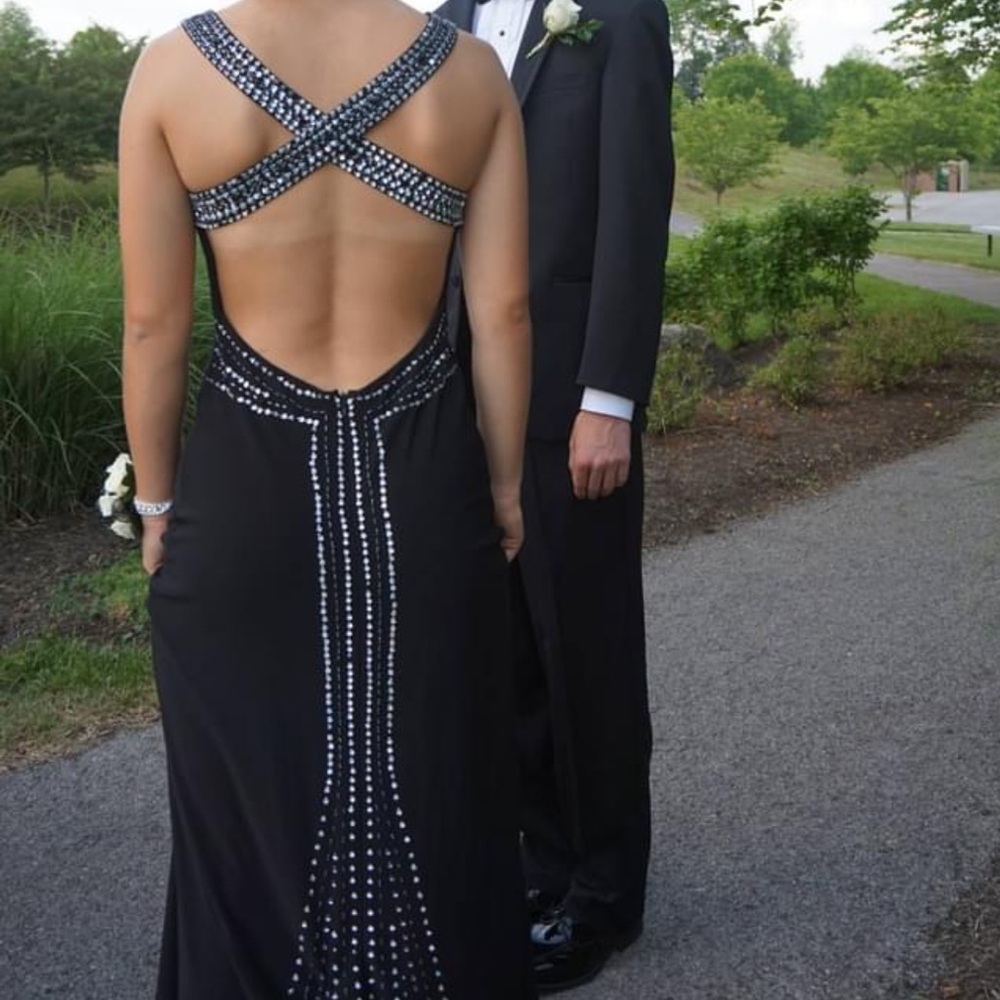Black Sequin Open Back Formal Dress